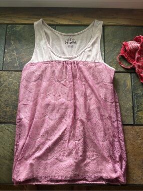 Mudd Cream and Pink Lace Layered Tank